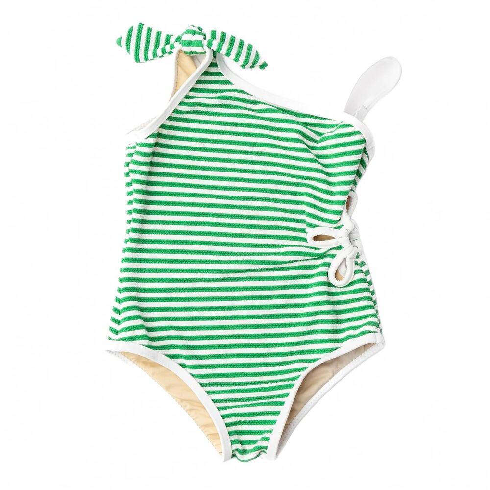 NEW SHADE CRITTERS girls' one piece ribbed daisy cut out swimsuit in green